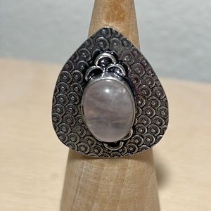 Large 925 Plated Rose Quartz Ring Size 7